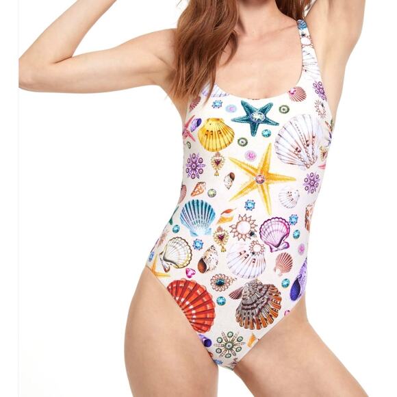 Gottex Round Neck One-Piece Swimsuit Sea Shells Starfish Size 14 23WS137 - Picture 1 of 15